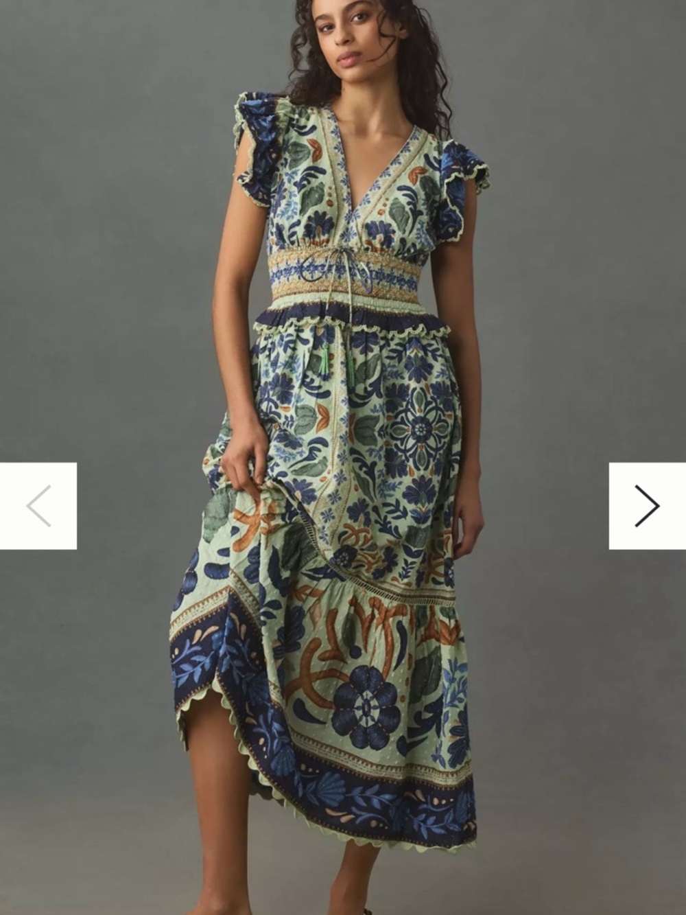 FARM Rio Sage Maxi Dress with Navy and Rust Floral Print